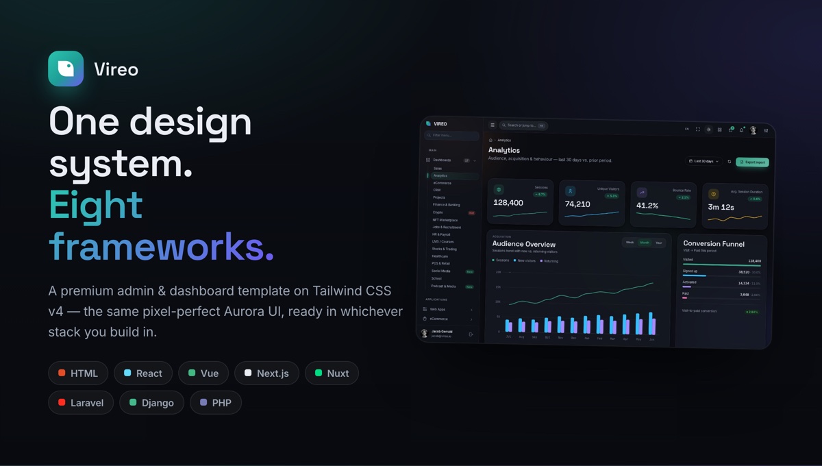 Vireo — one design system, eight frameworks